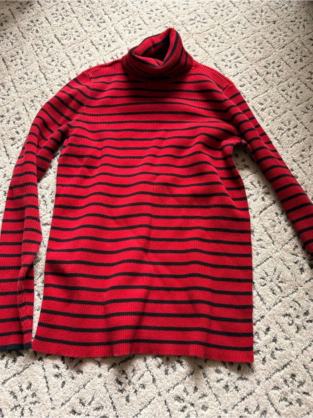 Ralph Lauren Red and Black Striped Turtleneck Sweater